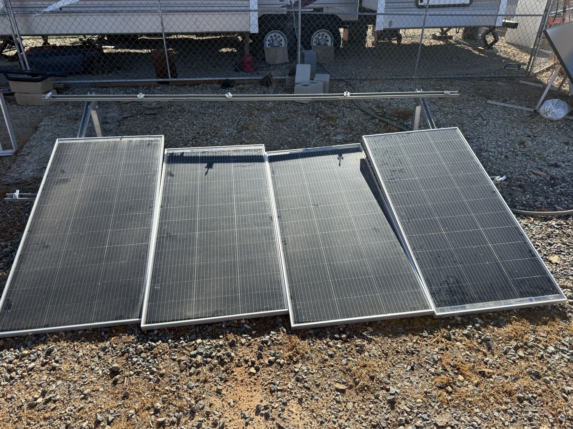 4, 12 Volt 200 Watt Bifacial Solar Panels And Mount.