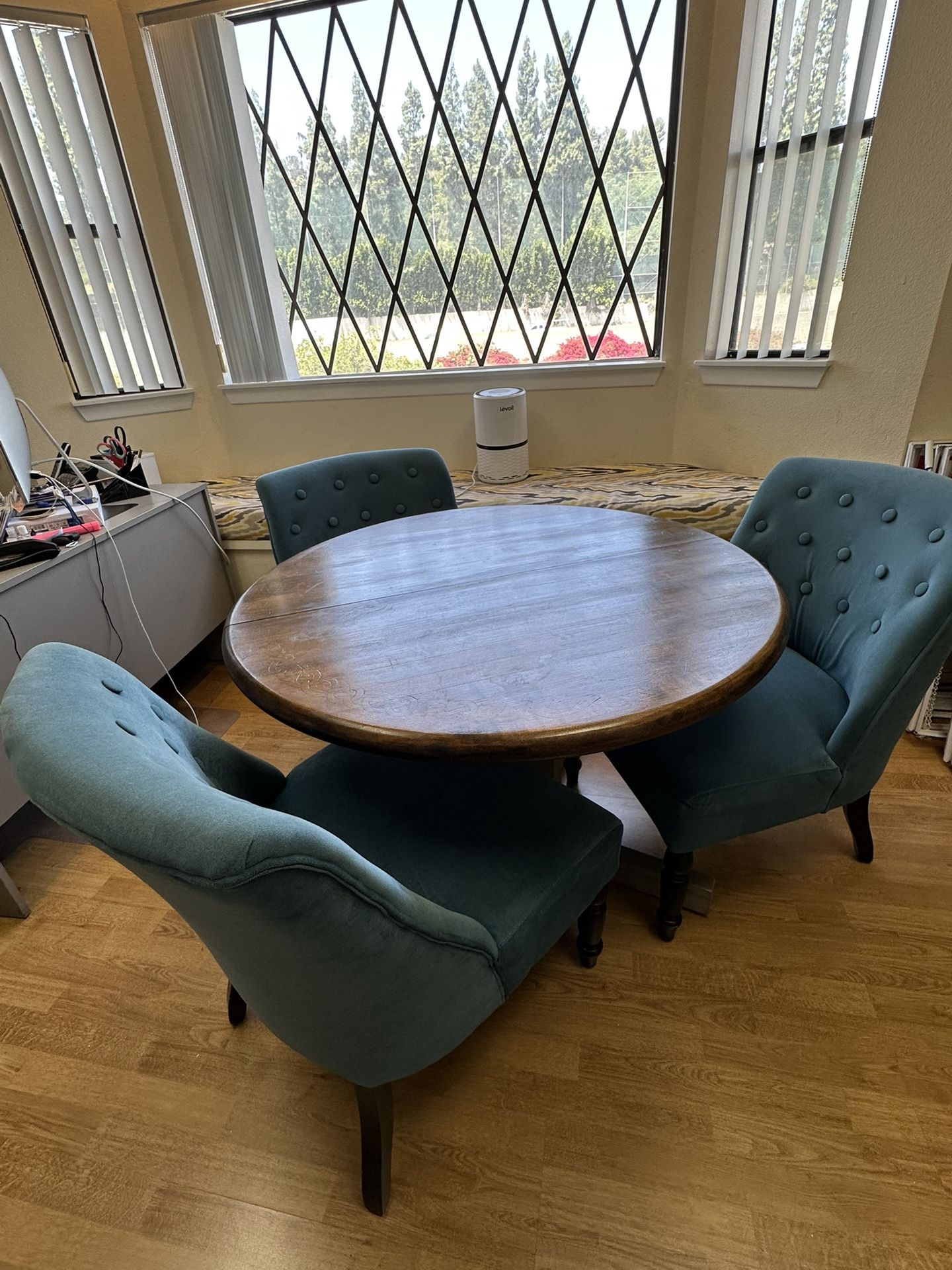 Table (with Leaf) And 3 Velvet Chairs Will Separate