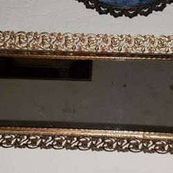 VINTAGE ORNATE 24K PLATED GOLD FILIGREE MATSON ORMOLU FRAMED WALL MIRROR DECOR