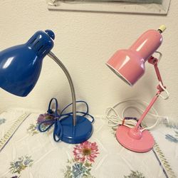 Pair of Blue and Pink Metal Desk Lamps