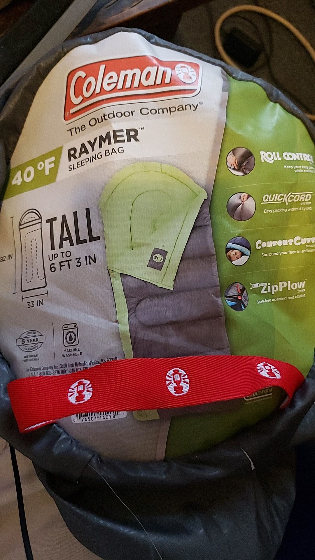 Coleman sleeping bag rated for up Temps 40° & up w/bag