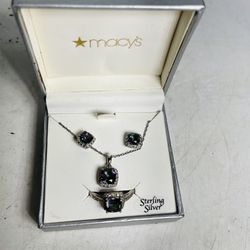 Sterling Silver Earrings, Necklace & Ring Set! 
