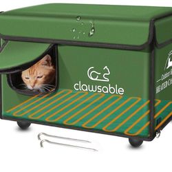 Heated handle for outdoor cats in winter | Heated weatherproof cat shelter with heat pad for pets | Waterproof and elevated and isolated feral cat hou