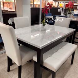 Gorgeous ‼️5-pc Dining Table Set White Faux Marble Table Top
