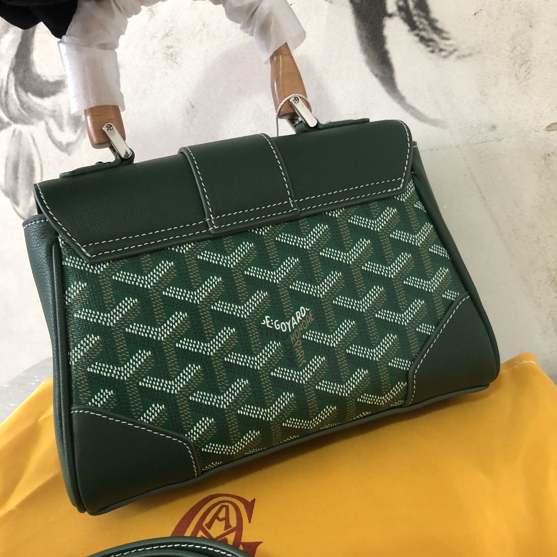 Goyard Green Coated Canvas Leather PM Saigon Top Handle Bag