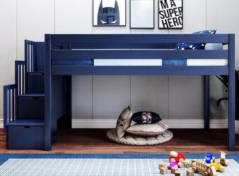 Low loft twin bed , blue