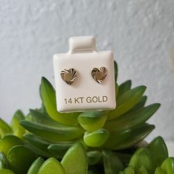 2 Tone Diamond Cut 14k Gold Pair Of Heart Earrings