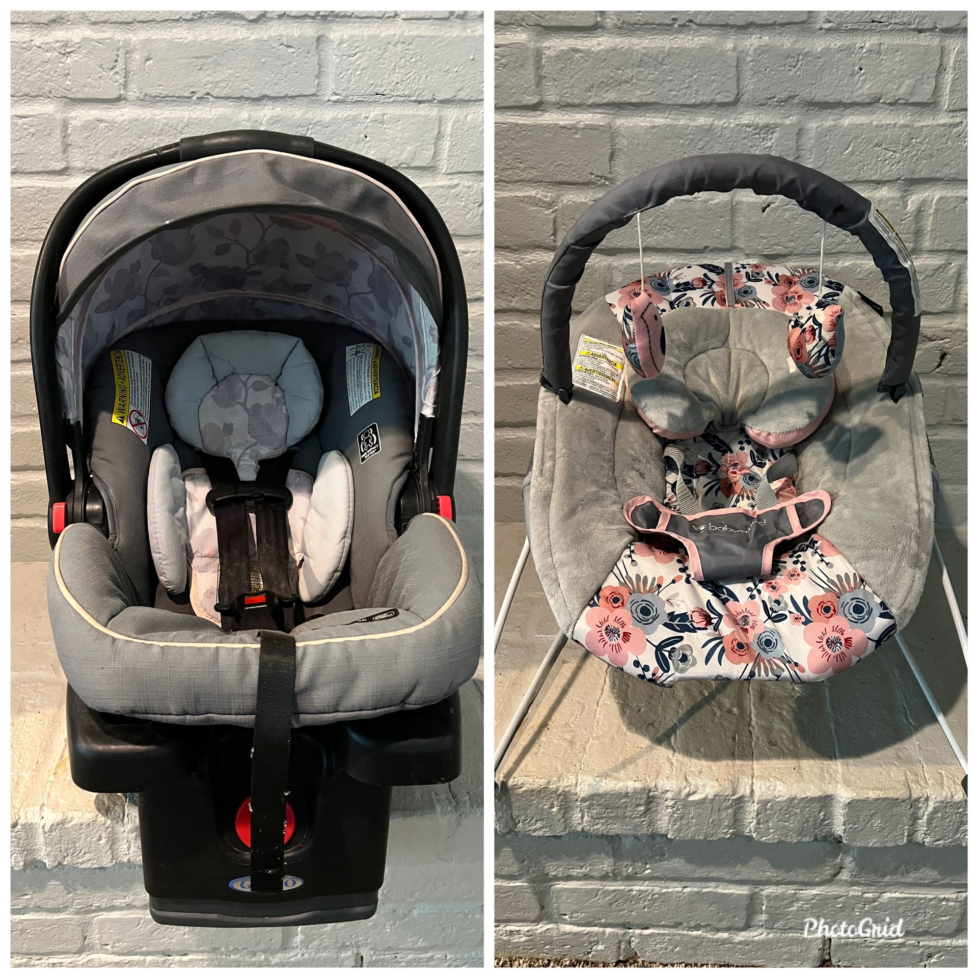 Baby Girl Car Seat With Base And Bouncer