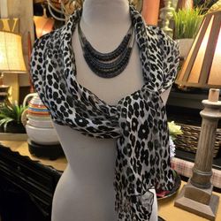 Elegant Black & White Sheer Nylon Scarf
