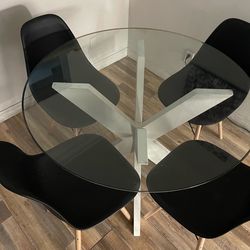 42-inch Round Glass Dining Table Set