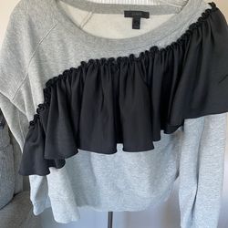 J Crew Gray Ruffle Sweatshirt Sz M.