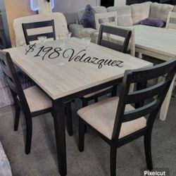 ✅️✅️5 pc  two tone finish wood dining table set padded seat chairs✅️✅️✅️