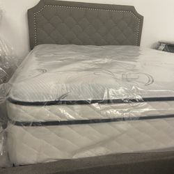 New queen size mattress and new queen size platform bed frame