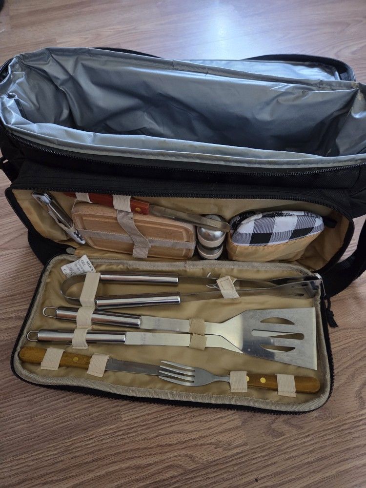 BBQ Grill Tool Set & Picnic Kit in Insulated Cooler Bag