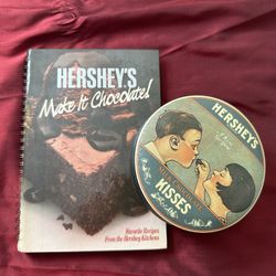 Vintage Hershey’s Milk Chocolate Kisses Tin + Hershey’s Chocolate cookbook.