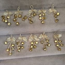 10 Gold Jingle Bell Decorations. $3 Each Or All For $20