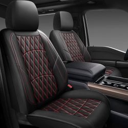 Leather Car Seat Covers,Universal Fit for Most Cars,SUVs,Sedans,Waterproof, Black and Red Full Set for 5 Seats