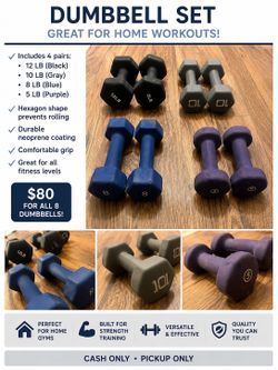 8-Piece Neoprene Dumbbell Set (5lb, 8lb, 10lb & 12lb Pairs)