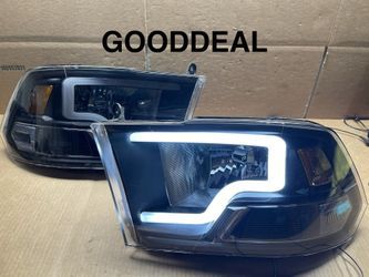 2009-2018 Dodge Ram Black LED Bar Halogen Headlight Pair 