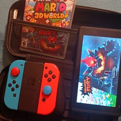 Switch game system with Mario 3d bowsers fury bundle