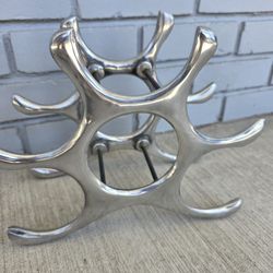 Vintage Mid Century Modern Aluminum Wine Rack 6 Bottle Sculptural Atomic Bar Holder