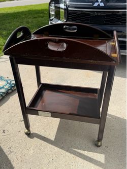 Vintage wood rolling tray table cart