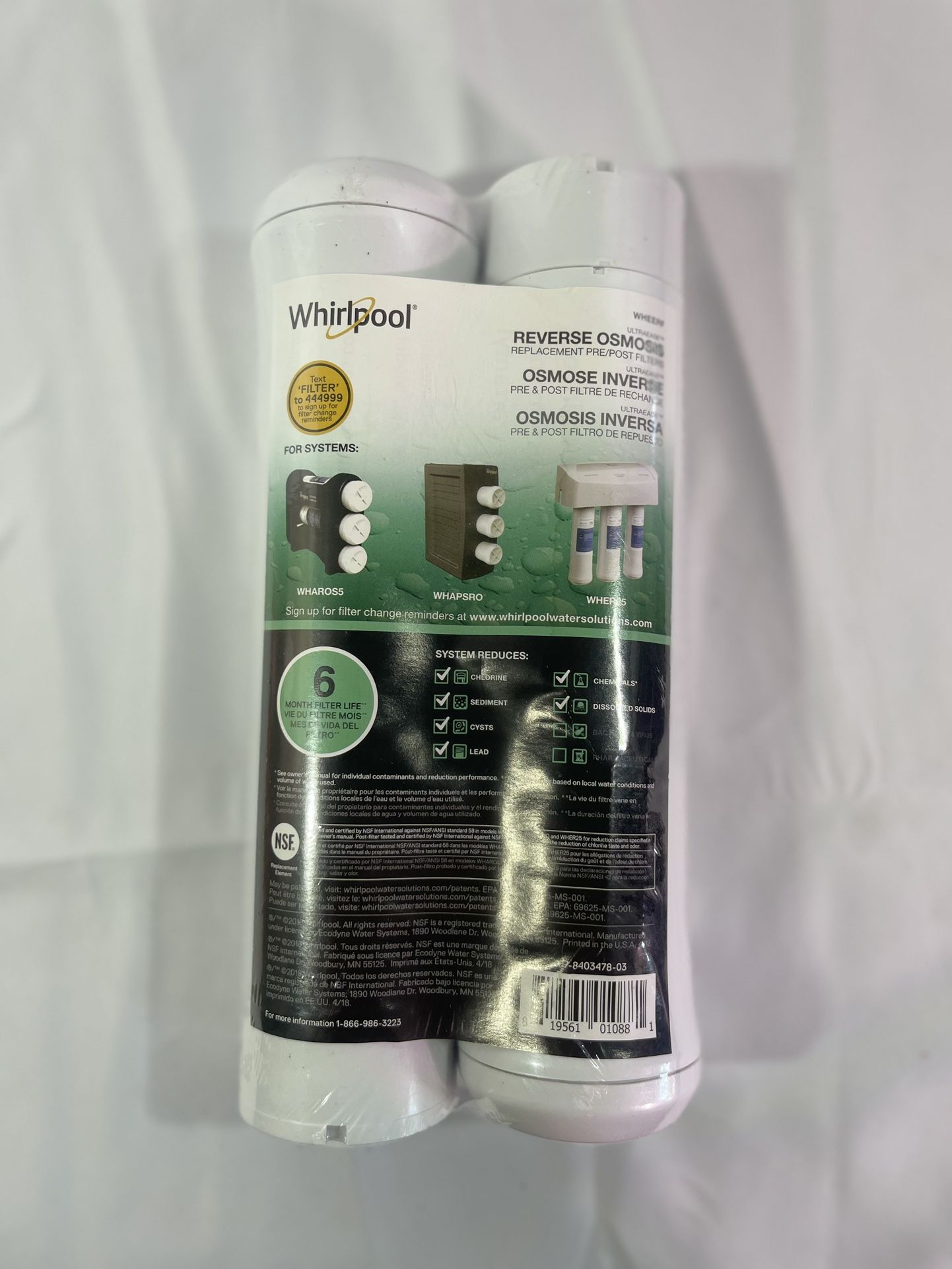 Whirlpool WHEERF Reverse Osmosis Pre/Post Water Filter - 2 Pack