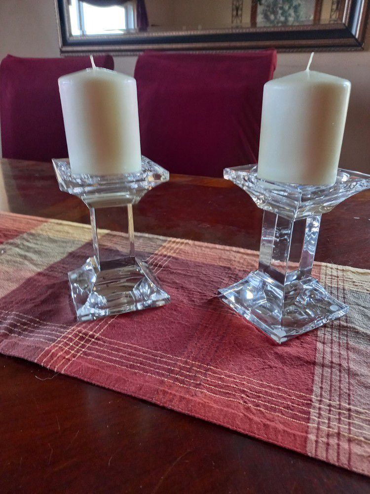 Contemporary Lead Crystal Candlesticks  Pair