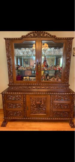 Ornate Carved Wood China Cabinet Hutch