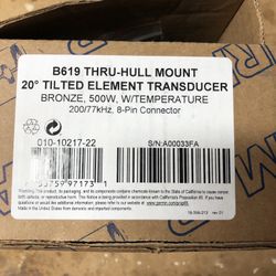 Garmin B619 Thru Hull Transducer 20 Degree, New In Box W All Cables
