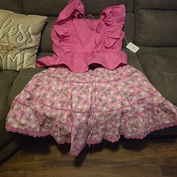 Pink Ruffle Top and Pineapple Print Skirt Set