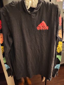 Boys black adidas hooded long sleeve shirt