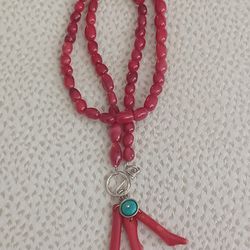 Vtg.Southwestern Sterling Red Branch Coral & Turquoise Necklace