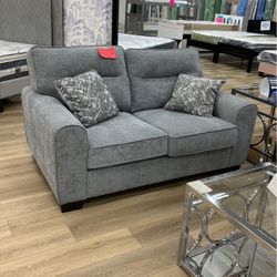 Light Gray Plushy Cushion Love Seat 