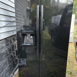 Amana side by side black refrigerator.  ON SPECIAL!