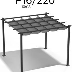 P16🔥10x 13 Metal Pergola with Retractable Roof, Gazebo with Sun Shade Canopy for Garden Patio Outdoor, Grey$220
