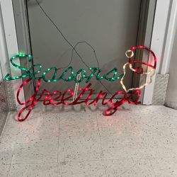 Vintage Mr. Christmas Light Sculpture "Seasons Greetings" w/Santa Face 48”x24"