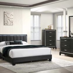 4PC Black Queen Bedroom Set w/ LED Lights 