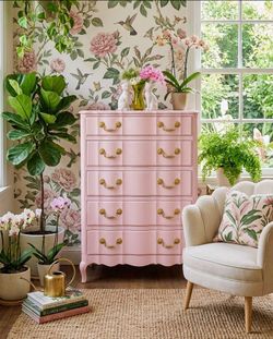 Vintage Light Pink French Provincial Chest Of Drawers