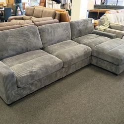 Gray Corduroy Sectional Sofa Couch