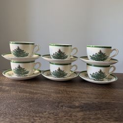 Spode Christmas Tree S3324 12 Pc Tea Set 6 Cups and 6 Saucers Made In England