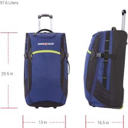 SwissGear Extra Large Lightweight Rolling Duffel, Blue/Green, One Size