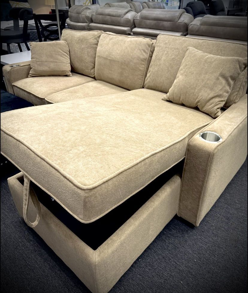 Brown 2Pcs Sectional Pull Out Bed