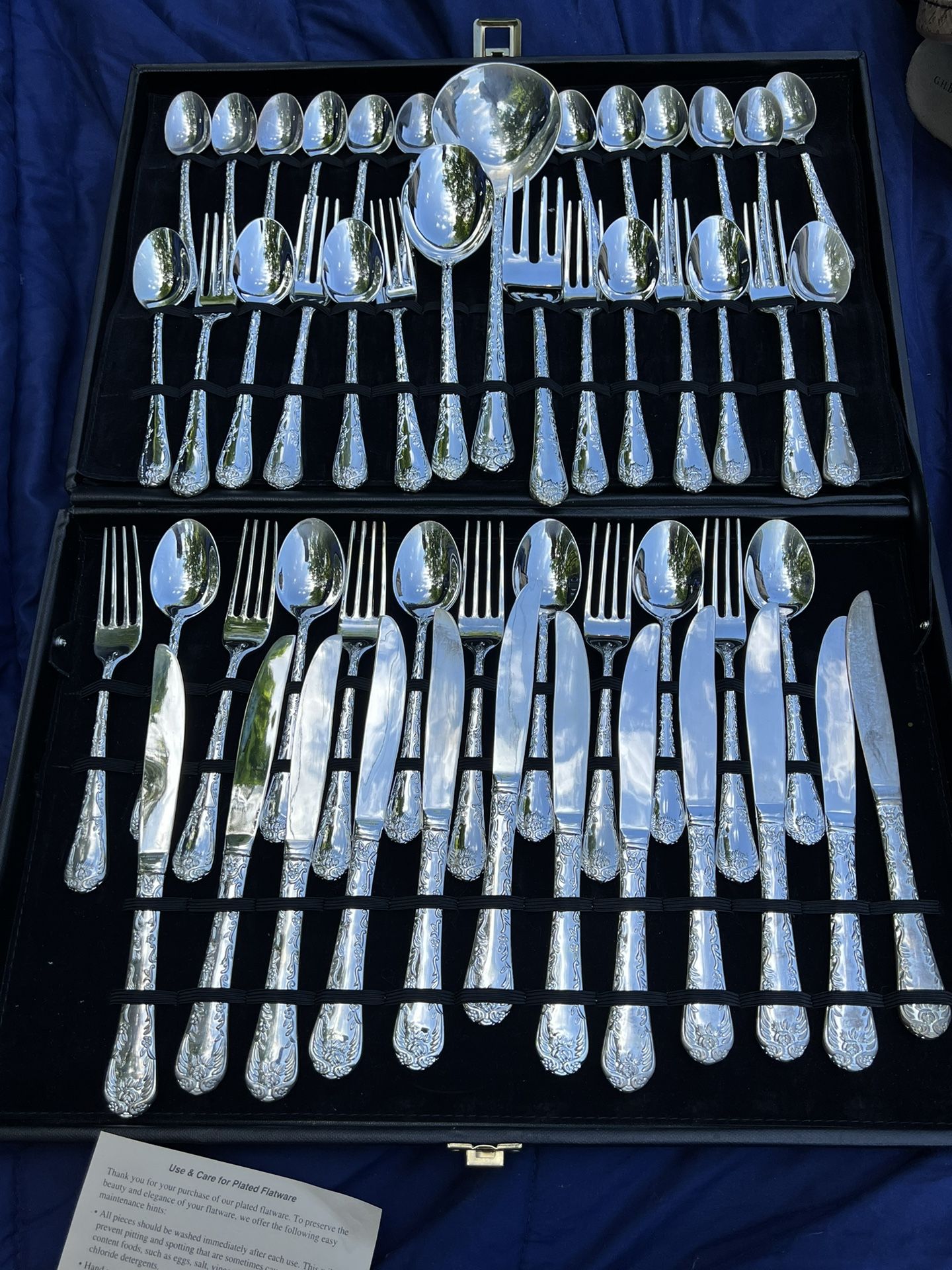 VTG WM Rogers & Son 51 Piece Flatware Set Silver Plated Enchanted Rose w/ Case