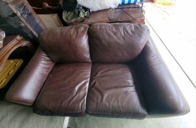 Brown Leather Loveseat Sofa