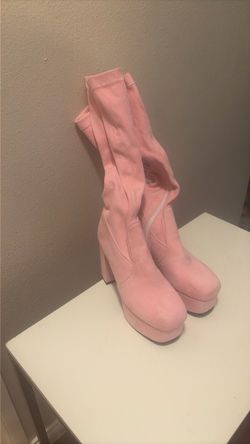 Pink Platform Knee-High Sock Boots