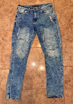 Modern Culture Men's Distressed Moto Jeans – Acid Wash – 34x32 – Urban Streetwear
