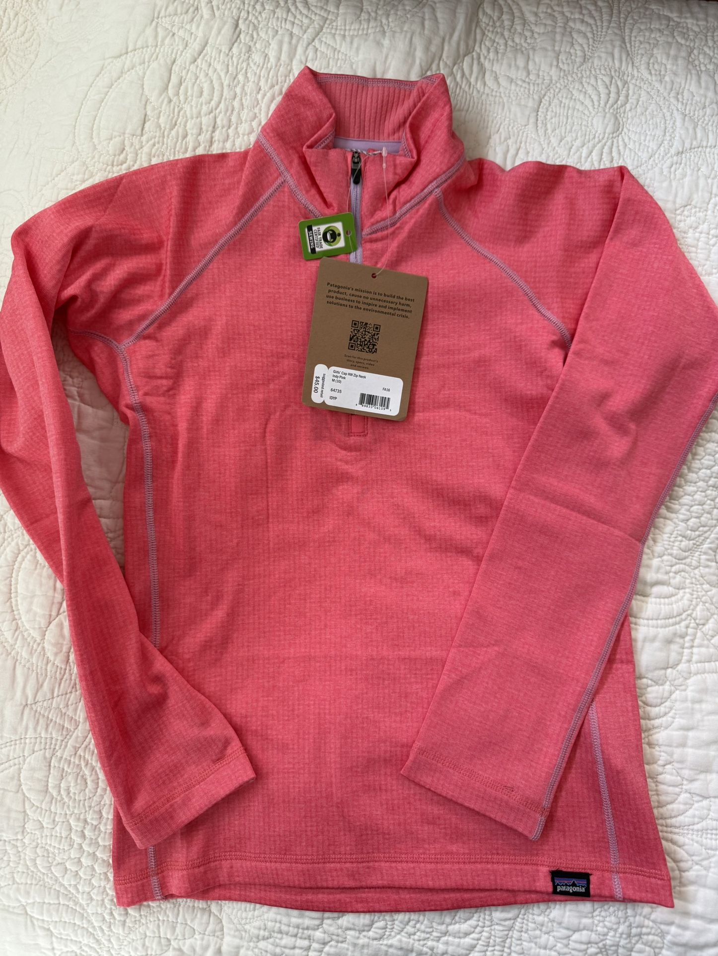 Girls NWT Patagonia Thermal Layer Heavyweight Capilene Zip Neck M (10) Pink