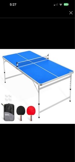 GoSports 6 x 3 ft Mid-Size Table Tennis Table Set with Adjustable Height - Blue