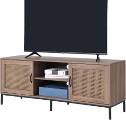 14

BIRASIL Rattan TV Stand, Industrial Wood TV Cabinet with Doors, Entertainment Center with Storage, Rustic Television Stands for TVs up to 65 inch 